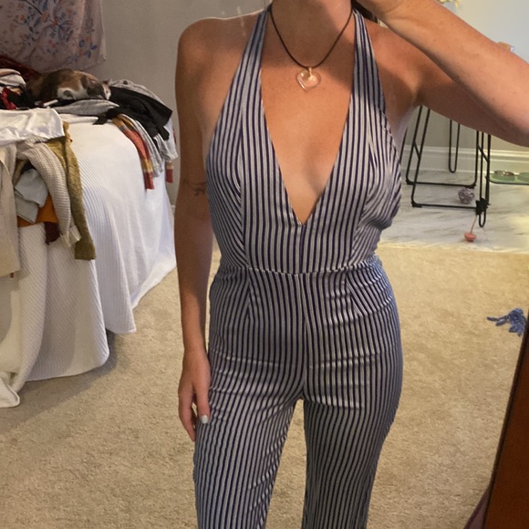 Blue Striped Jumpsuit - Picture 2 of 4